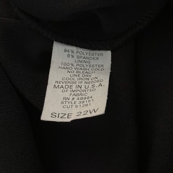 R&M Richards Dress Black Midi Sash Wrap Waist Front Tie 3/4 Sleeves Size 22W - Picture 7 of 7